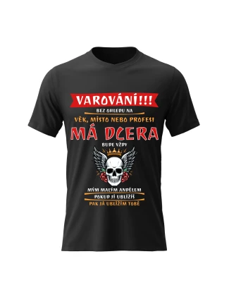 Pánské bavlněné tričko s potiskem - MÁ DCERA BUDE VŽDY MÝM MALÝM ANDĚLEM - černé 