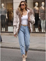 Dámská zimní prošívaná bunda s kožešinou, šedá, FashionStreet TY5986