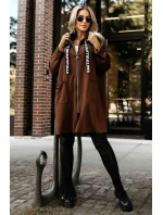 632-2 Ležérní kabát se zipem a módními detaily - čokoládový 632-2 Ležérní kabát se zipem a módními detaily - čokoládový