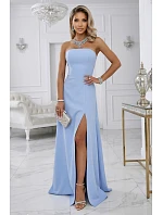 663-2 ELARA korzetové maxi šaty s rozparkem a zavazováním na zádech - modré 663-2 ELARA korzetové maxi šaty s rozparkem a zavazováním na zádech - modré