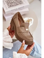 Zazoo 20168 Elegantní dámské polobotky na podpatku z pravé kůže tmavě béžové