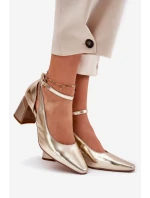 Kožené Lodičky Na Podpatku Maciejka K6816-25 Zlaté