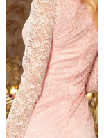 Krajkové šaty s dlouhým rukávem Numoco - růžové