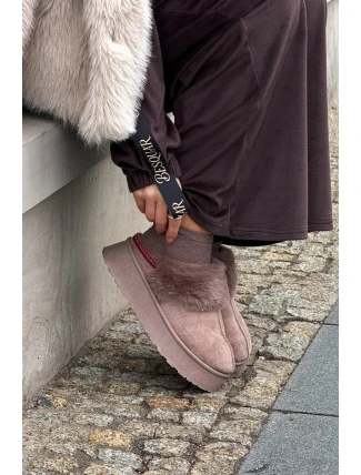 Dámské sněhule Querina na platformě s kožešinou a výšivkou – tmavě béžové