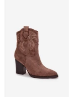 Dámské kožené boty na podpatku Eko semiš tmavě béžové Carissa