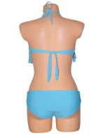 Dámské plavky dvoudílné bikiny D-RING zdobené třásněmi na podprsence a kovovými doplňky modré - Modrá - OEM