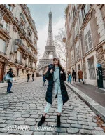 Tmavě modrá dámská prošívaná zimní bunda s kapucí (7757)