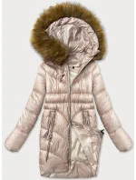 Jednoduchá dámská zimní bunda v perleťově růžové barvě s ozdobnými kapsami S'west (B8259-51) Jednoduchá dámská zimní bunda v perleťově růžové barvě s ozdobnými kapsami S'west (B8259-51)
