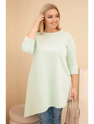 Dámská suknička Plus Size z viskózy s volným střihem a dlouhým rukávem mátová
