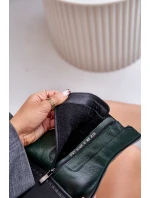 Zazoo 60490 Kožené Zateplené Boty S Dekorací Tmavězelené