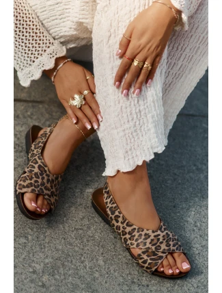 Dámské kožené sandály leopardí hnědé Zazoo 40407