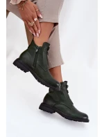 Zateplené dámské boty na zip s ozdobným prvkem tmavě zelené Roselle Zateplené dámské boty na zip s ozdobným prvkem tmavě zelené Roselle