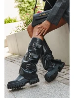 Zateplené dámské kozačky se stříbrnými klipsy Černé Isavine Zateplené dámské kozačky se stříbrnými klipsy Černé Isavine