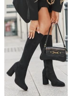 Dámské kozačky s prošitím na sloupkovém podpatku černé Brivana