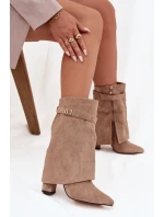 Zateplené dámské kotníkové boty na podpatku s ozdobným páskem khaki Luvielle