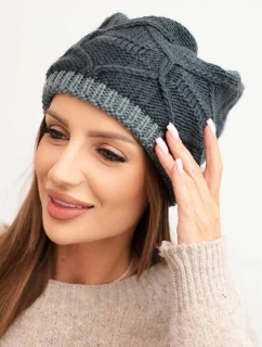 Dámská zimní čepice z vlny s proplétaným vzorem K443 grafitová