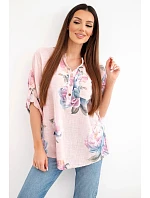 Dámská halenka z bavlny s květinovým vzorem pudrově růžová