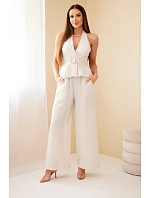 Dámská viskózová souprava s vázaným topem a kalhotami se širokými nohavicemi béžový Dámská viskózová souprava s vázaným topem a kalhotami se širokými nohavicemi béžový