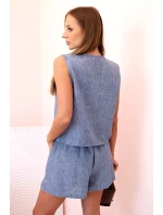 Dámská viskózová souprava – vesta na knoflíky a šortky džínový melír