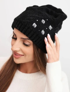Dámská zimní čepice z vlny s ozdobnými aplikacemi K468 černá