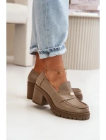 Zazoo 20168 Elegantní dámské polobotky na podpatku z pravé kůže tmavě béžové