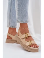 Eko kožené sandály s přezkami béžové Vulinea