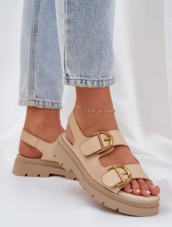 Eko kožené sandály s přezkami béžové Vulinea