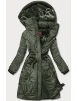 Dámská zimní bunda v olivové barvě v délce ke kolenům (m-21601) Dámská zimní bunda v olivové barvě v délce ke kolenům (m-21601)