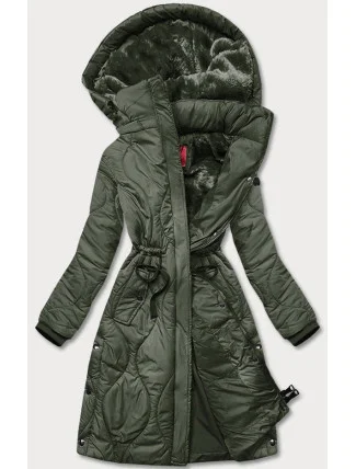 Dámská zimní bunda v olivové barvě v délce ke kolenům (m-21601) Dámská zimní bunda v olivové barvě v délce ke kolenům (m-21601)