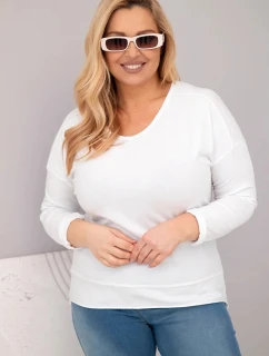 Dámská blůza Plus Size s V výstřihem a delší zadní částí bílá