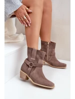 Botky Z Přírodní Semiše Na Podpatku Hnědé Zazoo 3444/2
