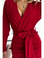 CELIA - Dámské přeložené obálkové šaty ve vínové bordó barvě s výstřihem na zádech 401-1