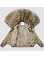 Kožená bunda v teplé béžové barvě s velkým kožešinovým límcem Glakate (LU98090#)