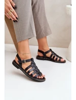 Kožené sandály na plochém podpatku Zazoo 3686 černé Kožené sandály na plochém podpatku Zazoo 3686 černé