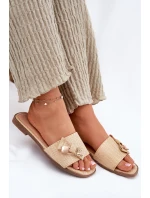 Dámské Pantofle Na Plochém Podpatku S Mašlí Béžové Sallariela