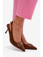 Dámské sandály na podpatku s ozdobným detailem Čokoládové Lurella