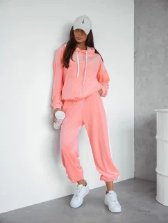 Dámský velurový teplákový komplet v broskvové barvě s lampasy (508)