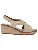 Sergio Leone SK297 dámské béžové kožené sandály na platformě