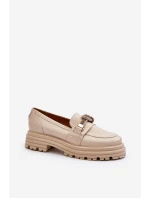 Dámské kožené mokasíny s ozdobou Laura Messi 2780 béžové