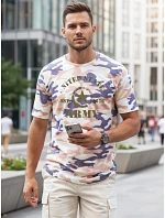 Pánské tričko s potiskem v kamuflážovém vzoru, béžové, FashionStreet NX2002R