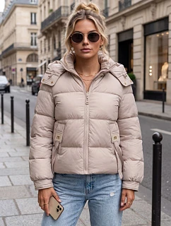Dámská zimní prošívaná bunda s kapucí, světle béžová, FashionStreet TY5746