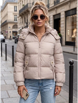 Dámská zimní prošívaná bunda s kapucí, světle béžová, FashionStreet TY5746 Dámská zimní prošívaná bunda s kapucí, světle béžová, FashionStreet TY5746