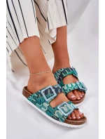 Dámské Pantofle S Přezkami A Briliantem S.Barski RB51-006 Zelené Dámské Pantofle S Přezkami A Briliantem S.Barski RB51-006 Zelené