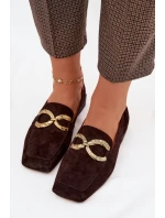 Dámské mokasíny z pravé semišové kůže se zlatým detailem D&A CR61-3115 čokoládové