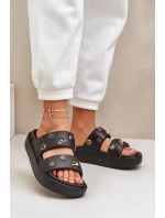 Dámské pěnové pantofle s ozdobnými připínkami – černé