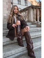 Dámské kotníkové boty Elivira se zahnutou manžetou na sloupku – čokoládové