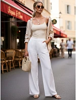 Dámské lněné kalhoty s širokými nohavicemi bílé FashionStreet UY3081