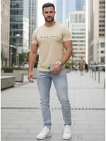 Pánské tričko s nápisem bavlna béžová FashionStreet NX5123R