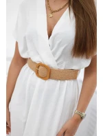 Dlouhé šaty s ozdobným páskem bílý