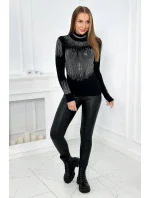 Pletená halenka s rolákem a motivem kubické zirkonie černá Pletená halenka s rolákem a motivem kubické zirkonie černá